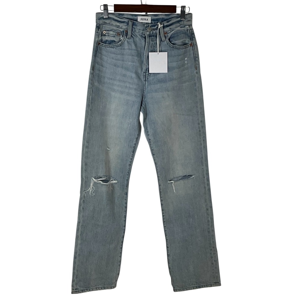 Pistola Cassie Jeans Womens Sz 26 Blue Denim Distressed Straight‎ Fit Light Wash
